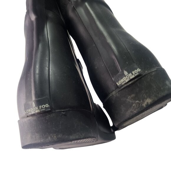 London Fog Mixed Media Flocked Leather & Rubber Knee High Boots Black Size 9-9.5 - Picture 8 of 12